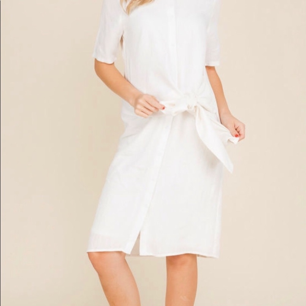 White Tie-Waist Shirt Dress